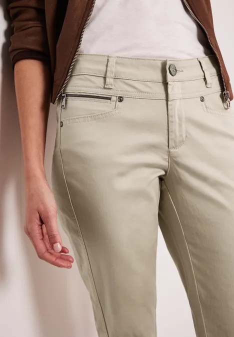 Mid Waist Slim Legs broek in satijnlook cobble stone