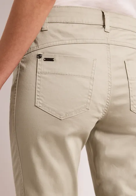 Mid Waist Slim Legs broek in satijnlook cobble stone