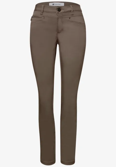 Mid Waist Slim Leg Hose im Satin-Look cold brew brown