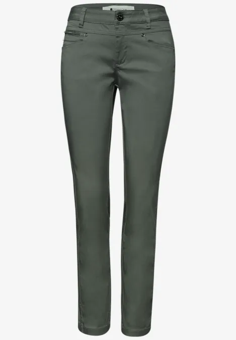 Mid Waist Slim Leg Hose im Satin-Look cilantro green