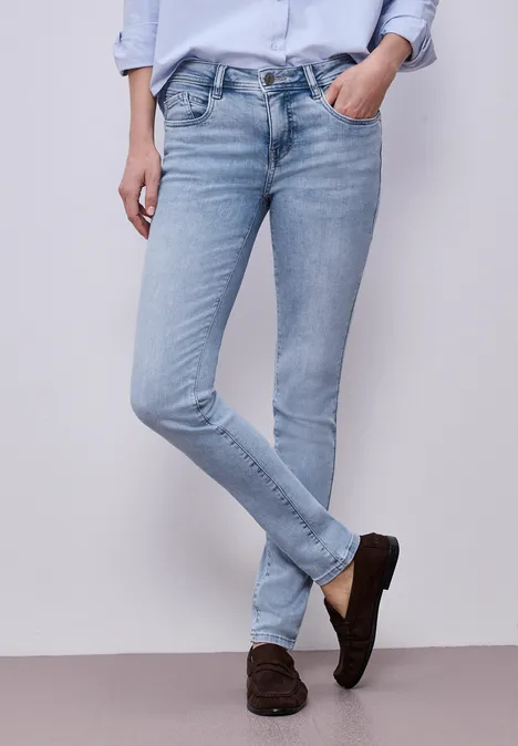 Jeansy z wąską nogawką o kroju Slim Fit i długości Mid Waist light blue random wash