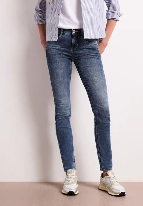 Mid Waist Slim Leg Jeans im Slim Fit authentic dark blue wash