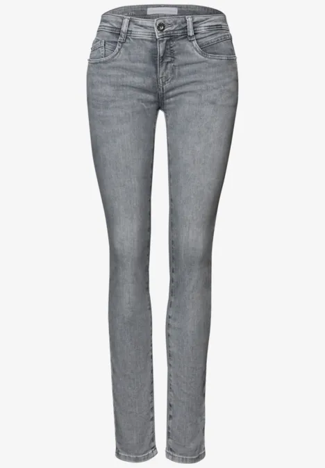 Mid Waist Slim Leg Jeans im Slim Fit light grey random wash