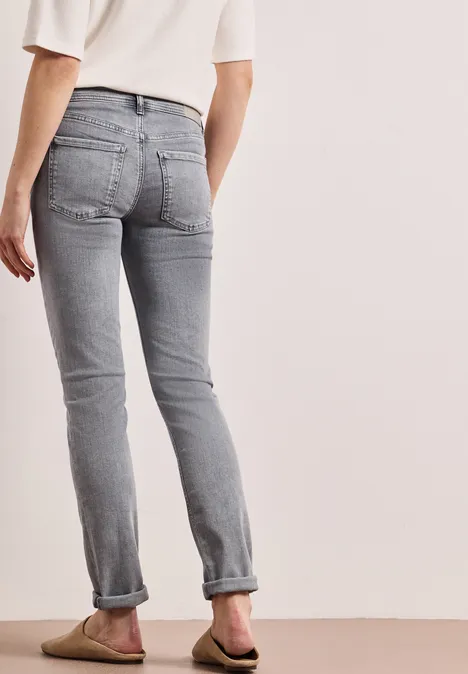 Mid Waist Slim Leg Jeans mit Turn-Up light grey random wash