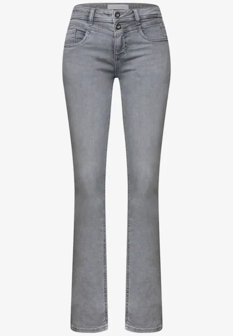Mid Waist Slim Leg Jeans mit Turn-Up light grey random wash