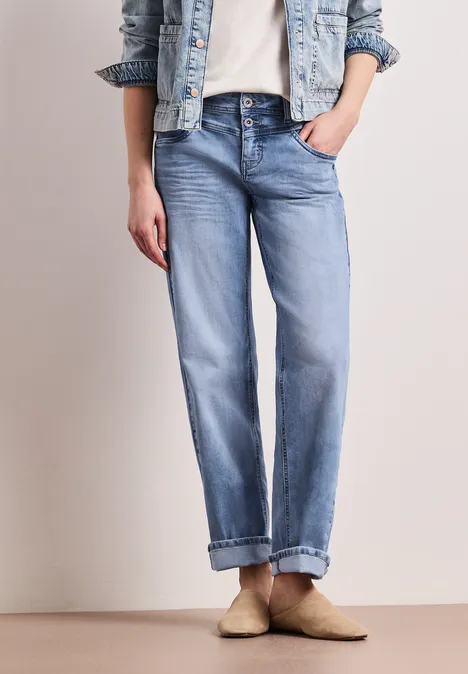Mid Waist Straight Leg Jeans en coupe casual light blue wash