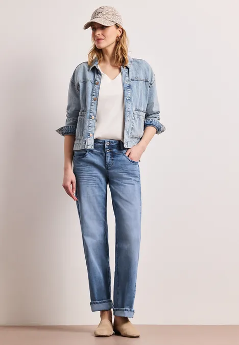 Mid Waist Straight Leg Jeans en coupe casual light blue wash