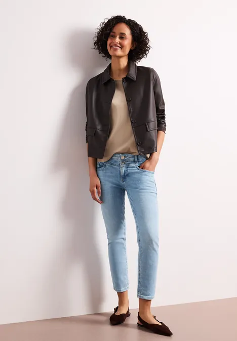 Mid Waist Slim Leg Jeans im Slim Fit light blue random wash