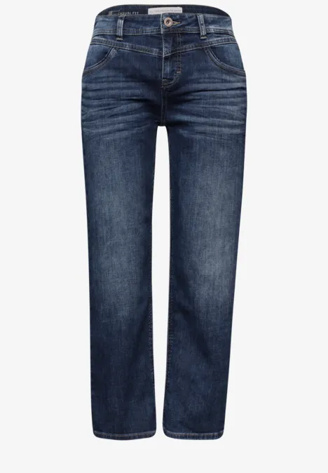 Mid Waist straight leg jeans in casual fit dark blue wash