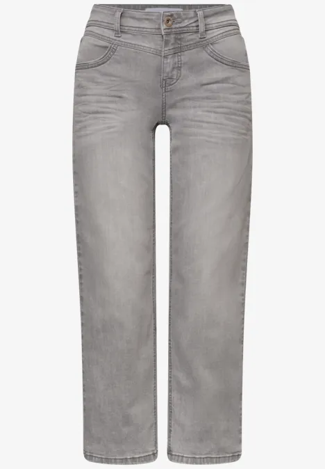 Mid Waist Straight Leg Jeans im Casual Fit light grey wash