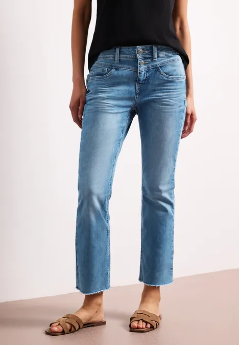 Straight Leg Jeans mit fransigem Saum Light Blue Wash