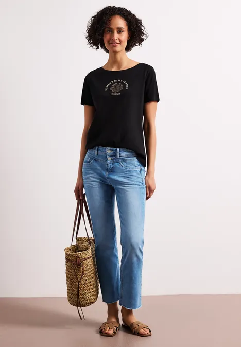 Straight Leg Jeans mit fransigem Saum Light Blue Wash