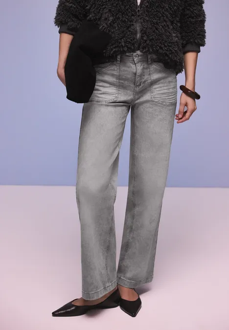 Wide Leg Jeans Grey Random Washed