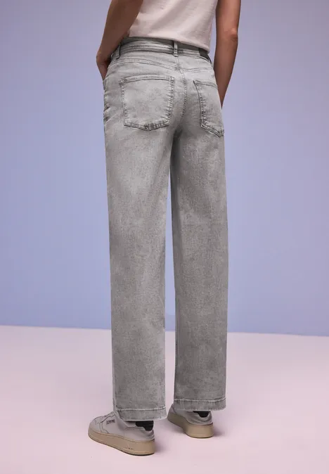 Wide Leg Jeans Grey Random Washed