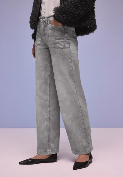 Wide Leg Jeans Grey Random Washed
