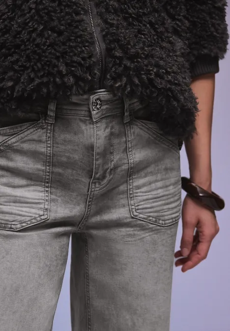 Wide Leg Jeans Grey Random Washed