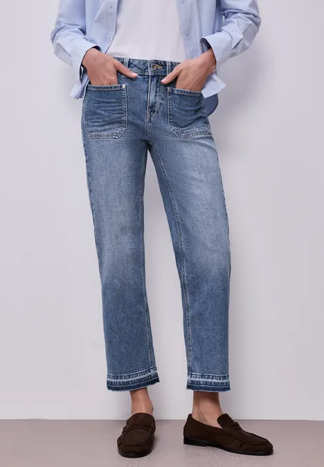 Jeans avec détail d'ourlet mid blue washed