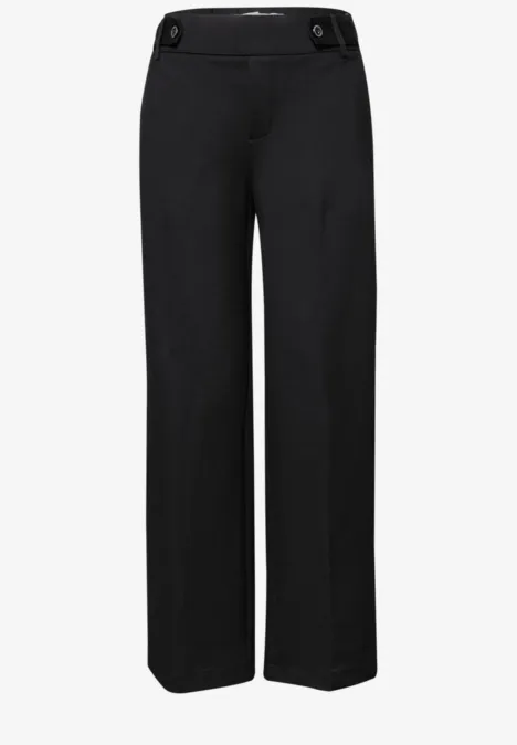 Wide Leg Hose mit Knopfdetail Black