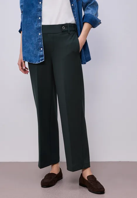 Wide Leg Hose mit Knopfdetail pine grove green
