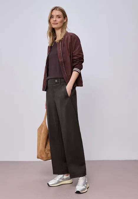 Wide Leg Hose mit Knopfdetail espresso brown