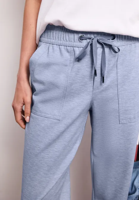 Mid Waist Slim Leg Hose mit Elastikbund country blue mel.