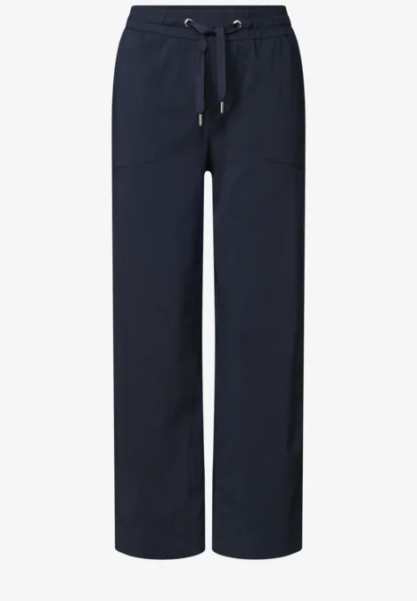 Straight Leg Hose mit Turn-Up-Detail deep blue Dunkelblaue Sweatpants mit geradem Bein und Kordelzugbund.