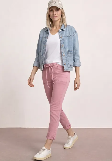 Mid Waist taps toelopende jeans in een Loose Fit Blush Pink Washed