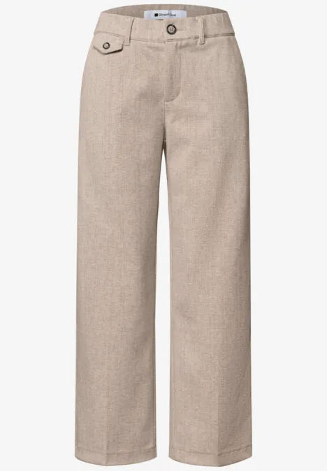 Broek met Straight Leg pijpen in gemêleerde look fading sand Licht beige linnen broek met wijd uitlopende pijpen, knoopsluiting en zijzakken.