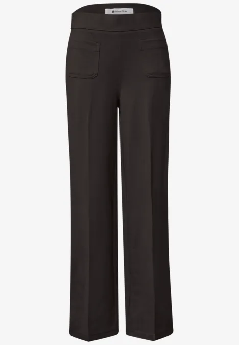 High Waist Straight Leg Hose im Casual Fit black coffee Schwarze lockere Damenhose mit geradem Bein und aufgesetzten Taschen
