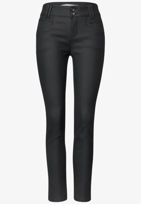 Pantalon taille mi-haute, coupe slim, aspect cuir Black Pantalon noir pour femme, coupe droite avec passants de ceinture devant