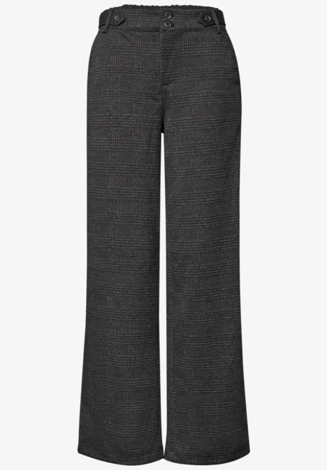 Elegante dunkelgraue, leicht ausgestellte Damenhose mit hohem Bund.