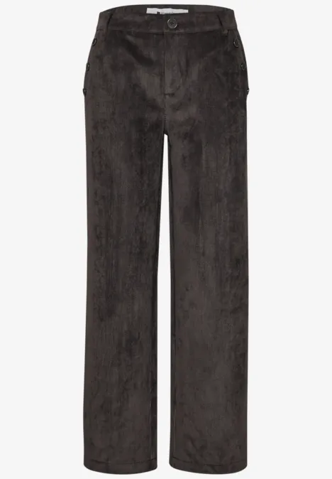 Weite, dunkelgraue Hose mit weitem Bein und dezenter Struktur.