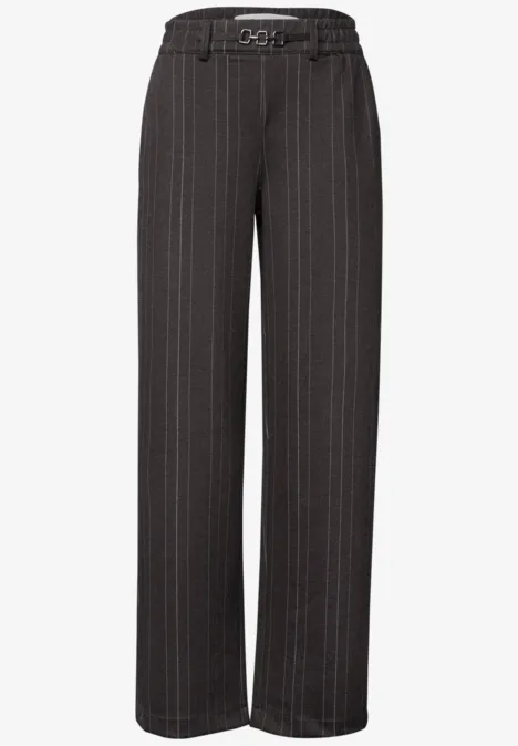 Straight Leg Hose mit Streifen und Schnalle black coffee Schwarze, weite Hose mit Nadelstreifen, hohem Bund und passendem Gürtel.
