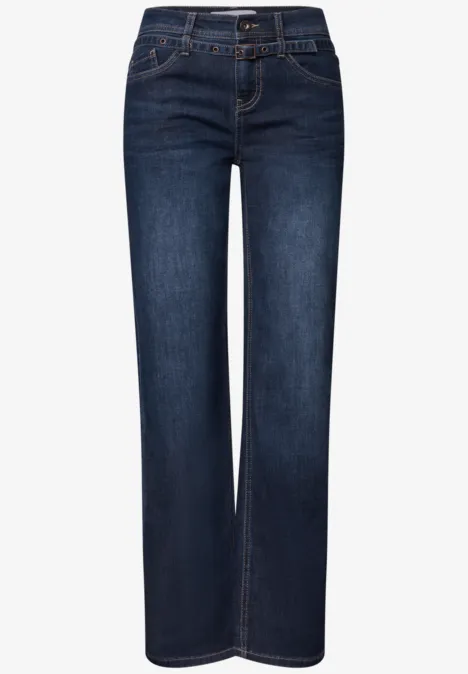 Dunkelblaue Straight-Leg-Jeans mit klassischem Five-Pocket-Design.
