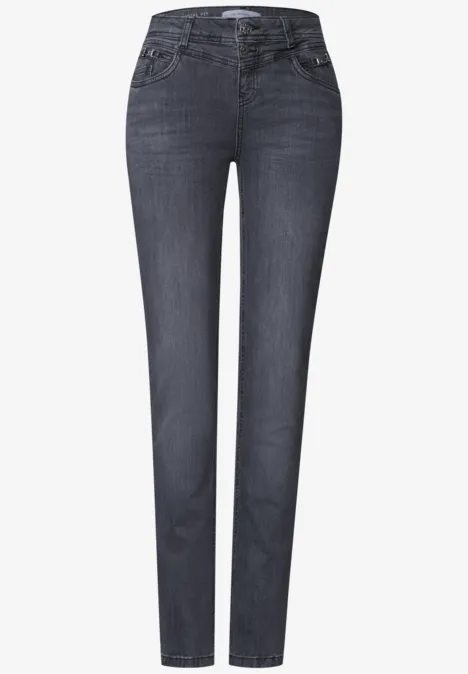 Dunkelgraue Damenjeans mit geradem Schnitt und hohem Bund