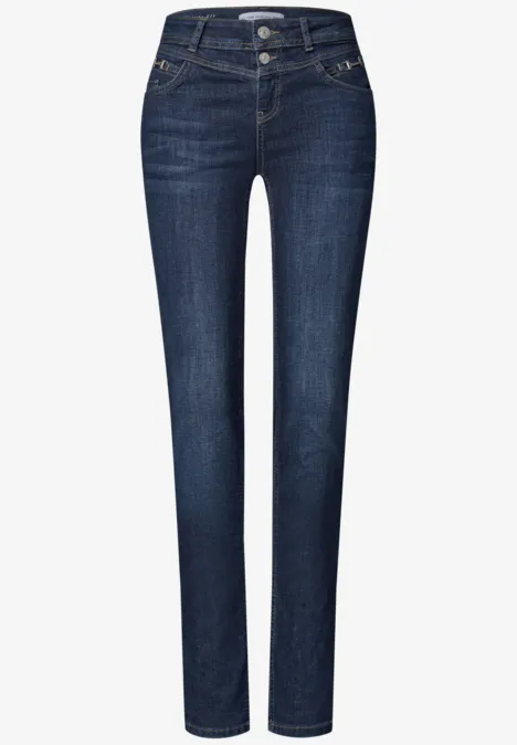 Dunkelblaue Damenjeans mit geradem Schnitt und klassischem Five-Pocket-Design