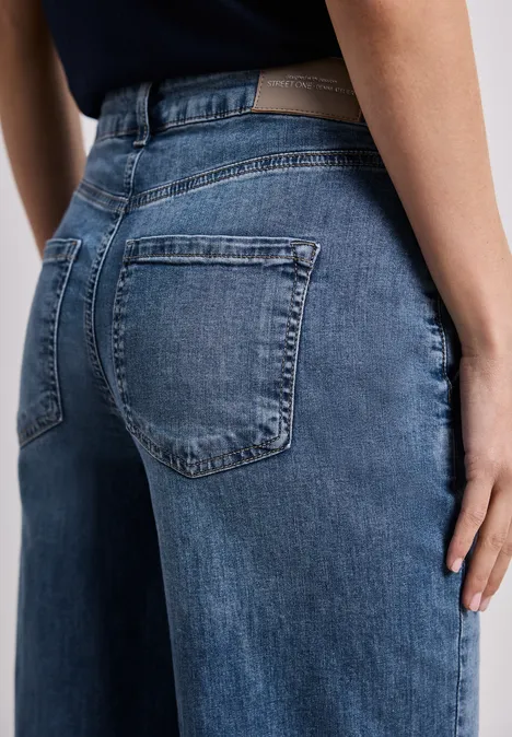 Wide Legs Jeans avec détails de boutons Medium Blue Wash