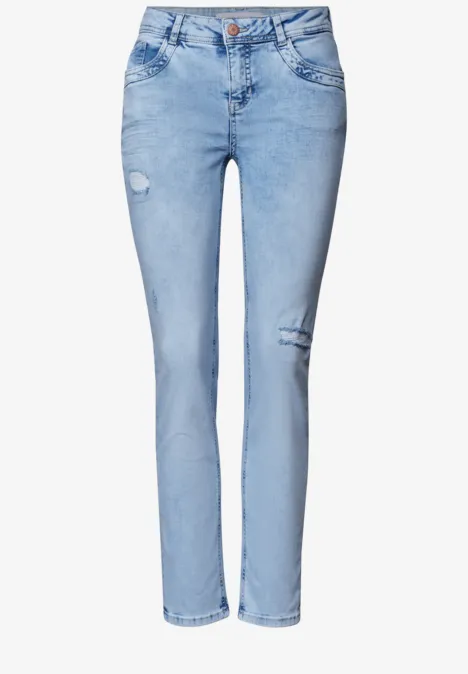 Hellblaue Skinny-Jeans mit leichtem Destroyed-Look und schmalem Schnitt