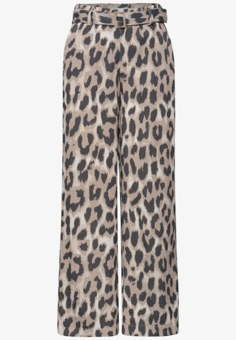 Weite Hose mit Leopardenmuster und hohem Bund