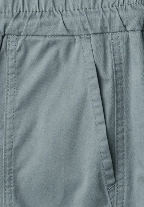 Slim legs broek in lichtgewicht kwaliteit washed blue Grijze broek met elastische tailleband en zijzak.