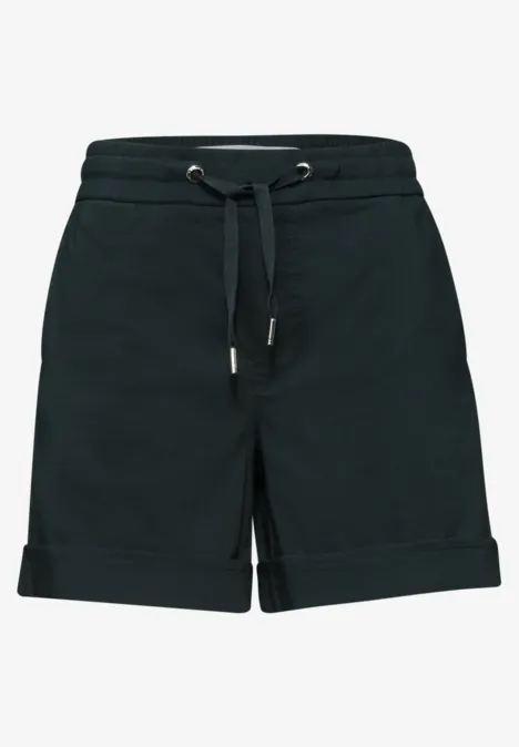 Dunkelgrüne Jersey-Shorts mit Kordelzug und umgeschlagenen Säumen