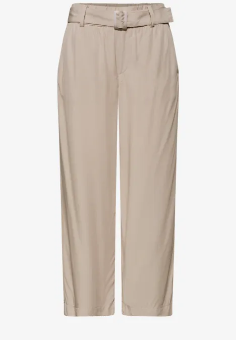 Beige Paperbag-Hose mit hohem Bund, Taillengürtel und weitem Bein