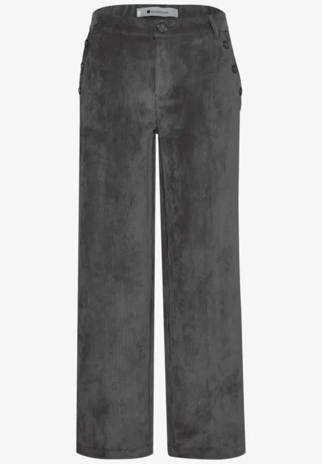 Graue, weite Cordhose mit hohem Bund