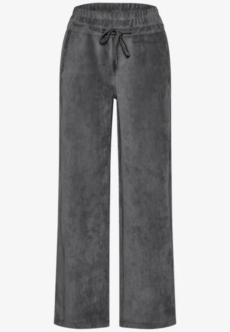 Graue weite Hose mit Kordelzugbund und geradem Schnitt