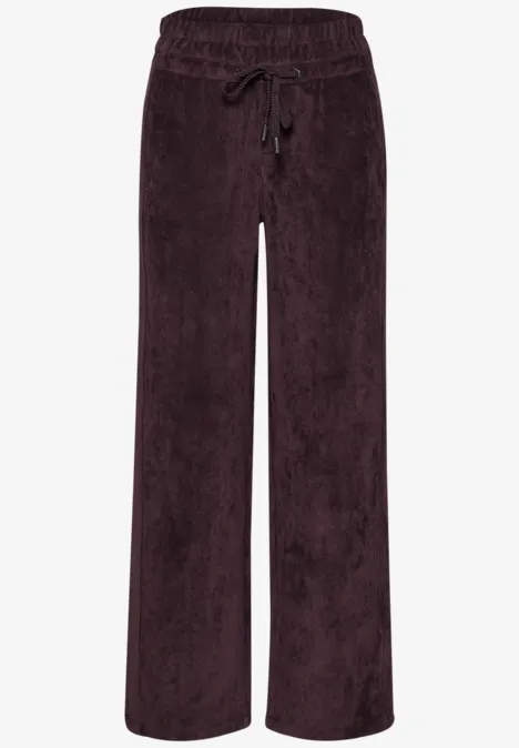 Weite, dunkelviolette Cordhose mit elastischem Bund und Kordelzug