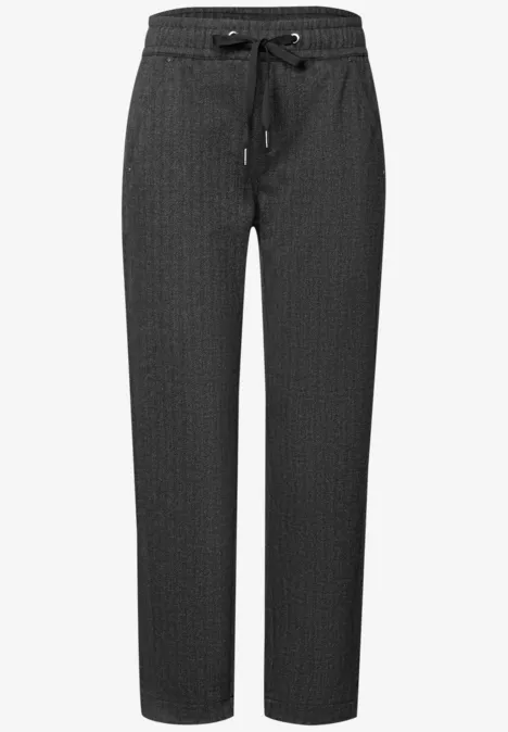 Slim Leg-broek met patroon in een Loose Fit-pasvorm Black Zwarte, rechte broek met subtiele strepen en een trekkoord in de taille.