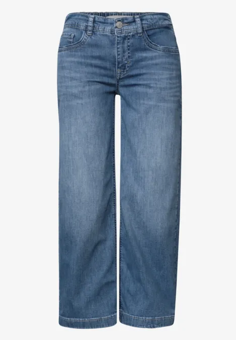 Jean bleu décontracté à coupe large, taille haute avec cinq poches