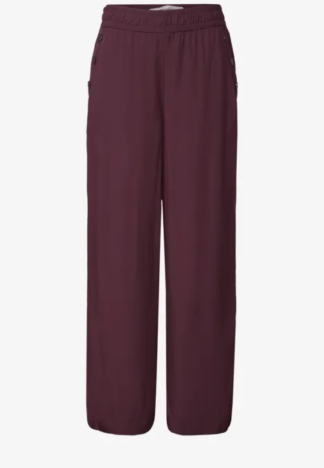 High Waist Wide Leg Hose im Loose Fit rustic rouge Weit geschnittene, bordeauxrote Hose mit elastischem Bund und geraden Beinen.