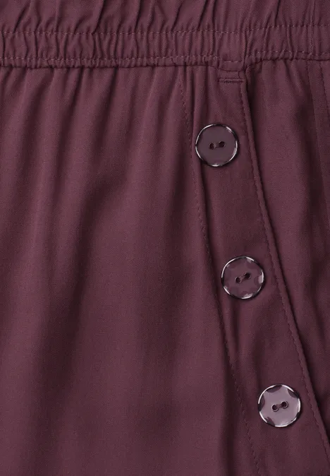 High Waist Wide Leg Hose im Loose Fit rustic rouge Dunkelrotes Kleidungsstück mit Gummibund und drei seitlichen Knöpfen