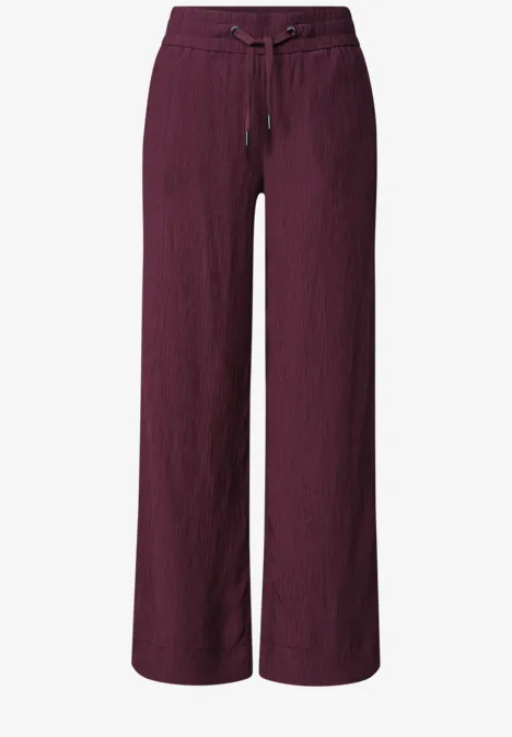 Mid Waist Wide Leg Hose im Loose Fit rustic rouge Weinrote, weite Leinenhose mit Tunnelzugbund.